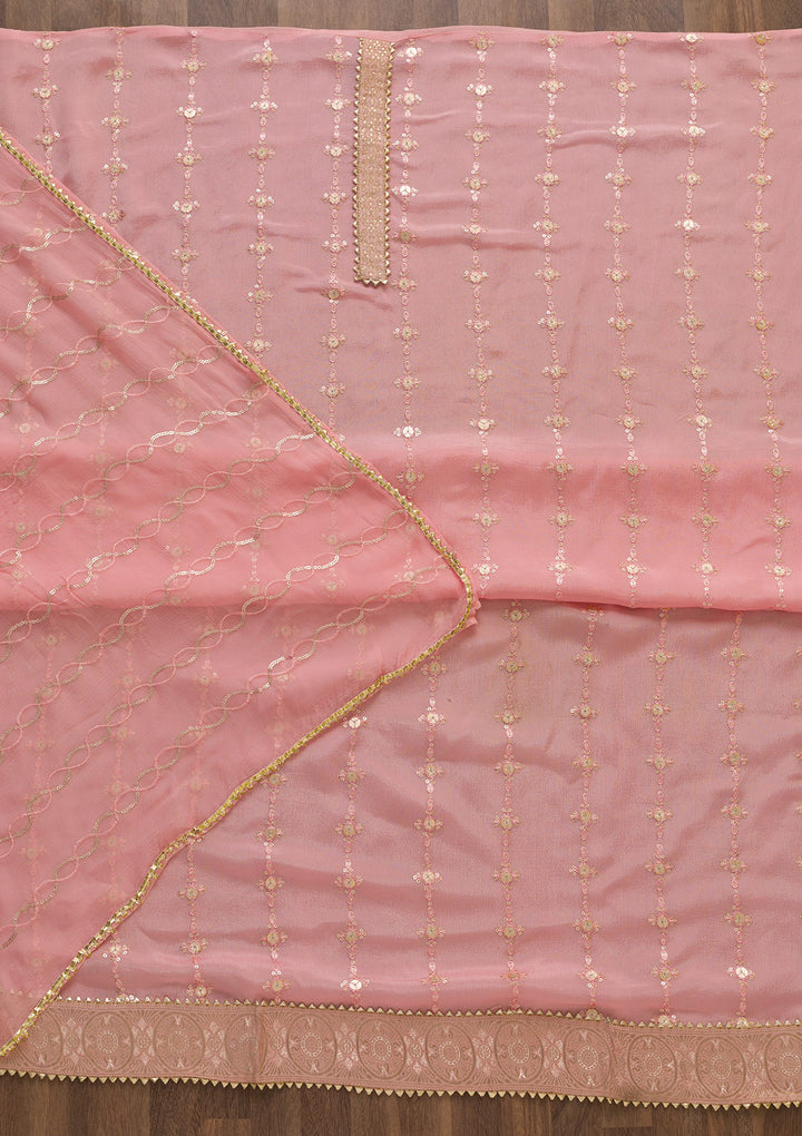 Pink Zariwork Georgette Unstitched Salwar Suit-Koskii