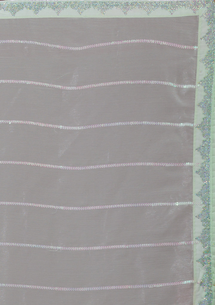 Pista Green Sequins Shimmer Saree-Koskii