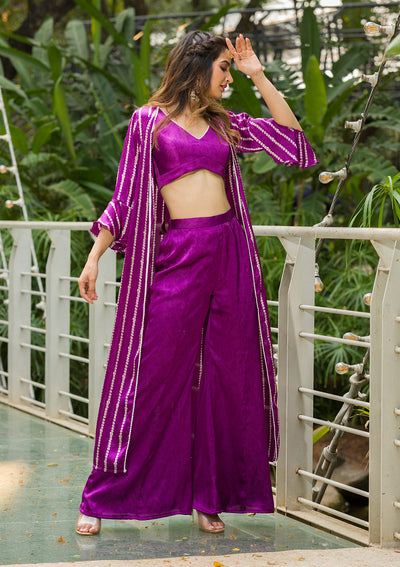 Purple Bandhani Print Satin Readymade Salwar Suit-Koskii
