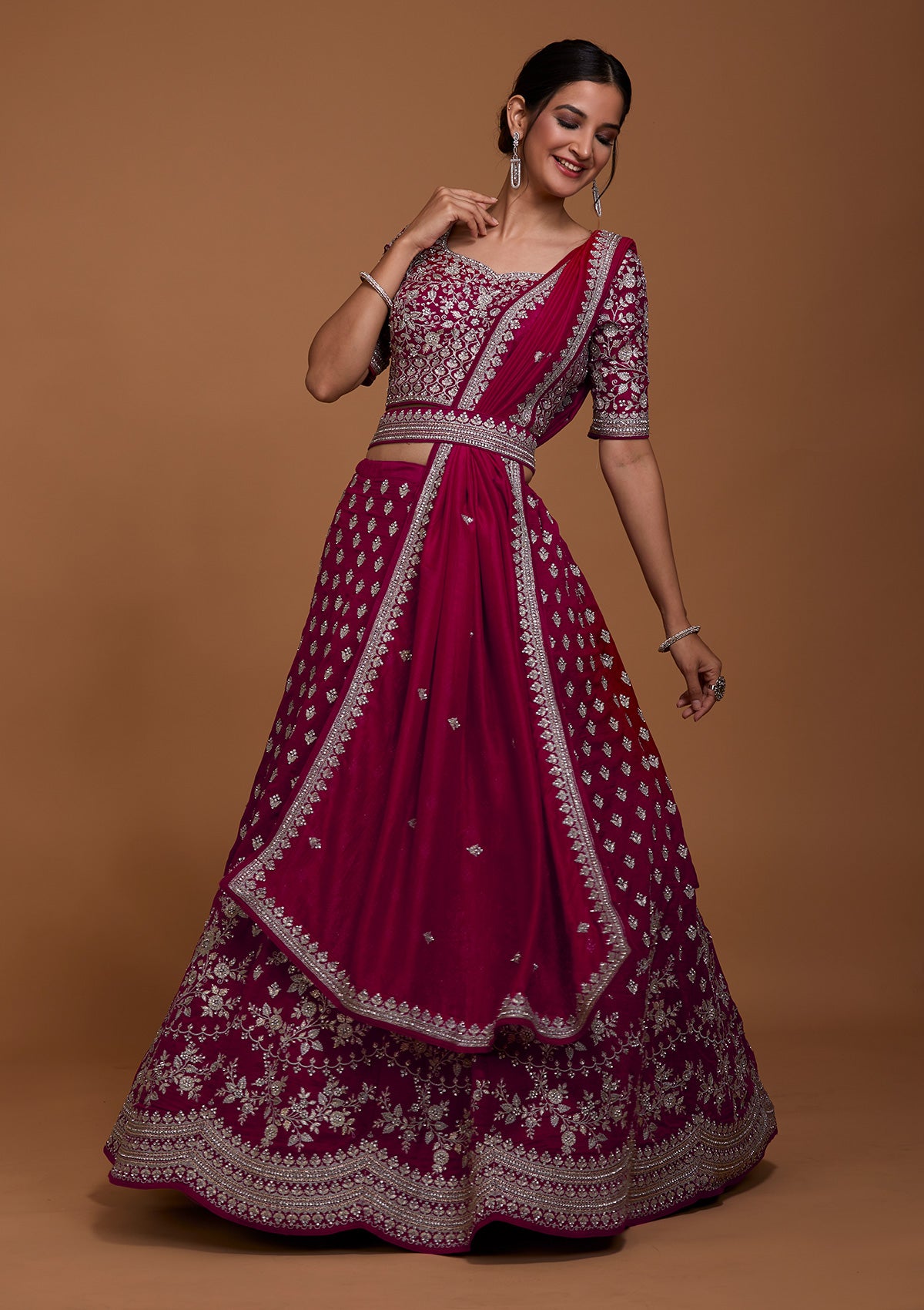 Designer Pure Silk Zari Work Red Bridal Lehenga For Women India