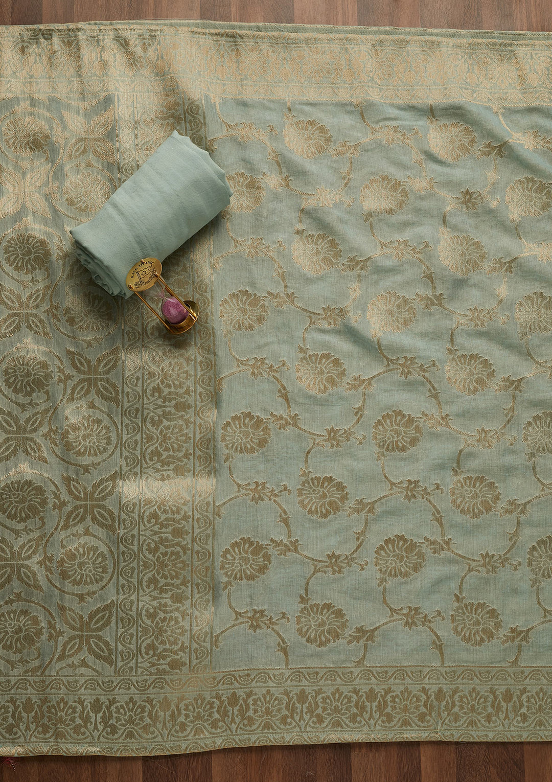 Sea Green Zariwork Chanderi Unstitched Salwar Suit-Koskii