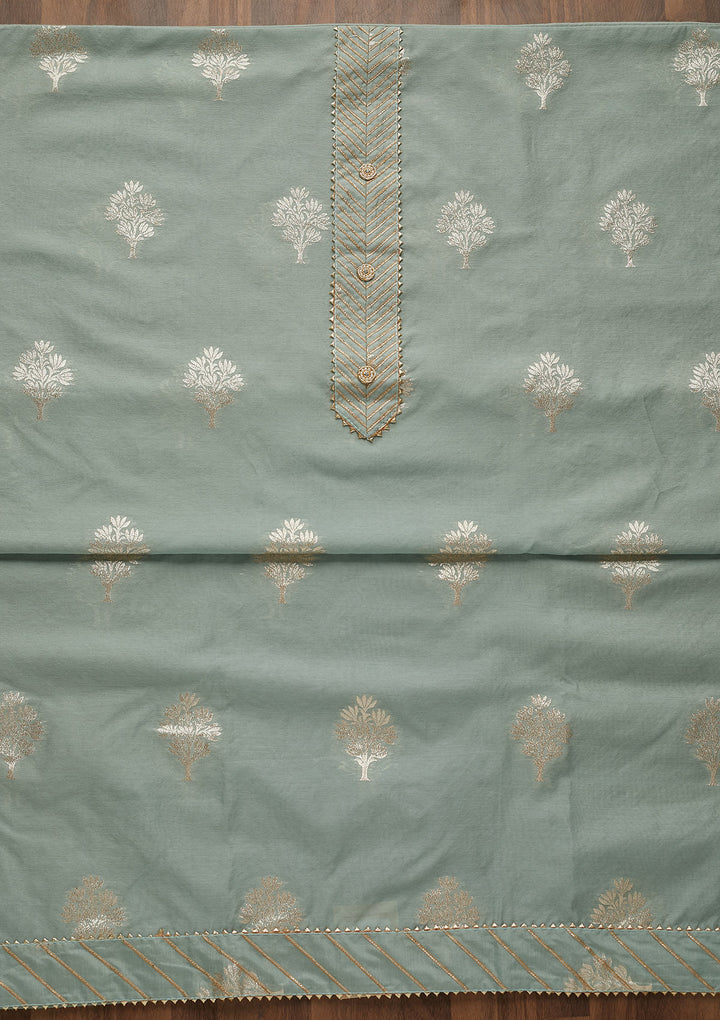 Sea Green Zariwork Chanderi Unstitched Salwar Suit-Koskii