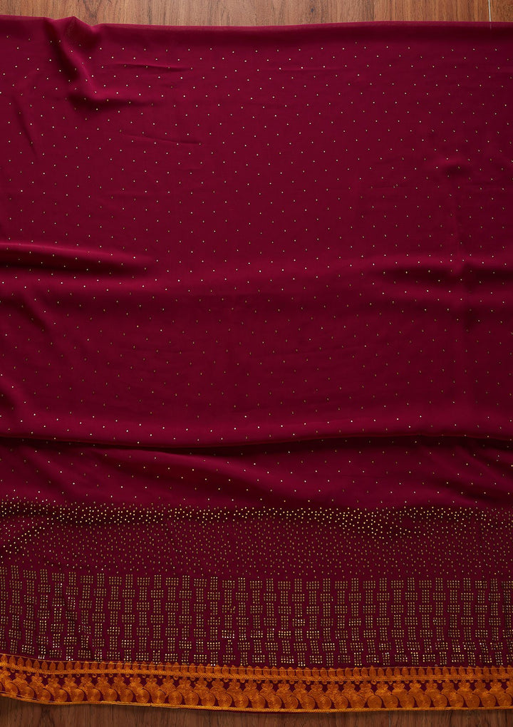 Wine Swarovski Georgette Designer Unstitched Salwar Suit - koskii