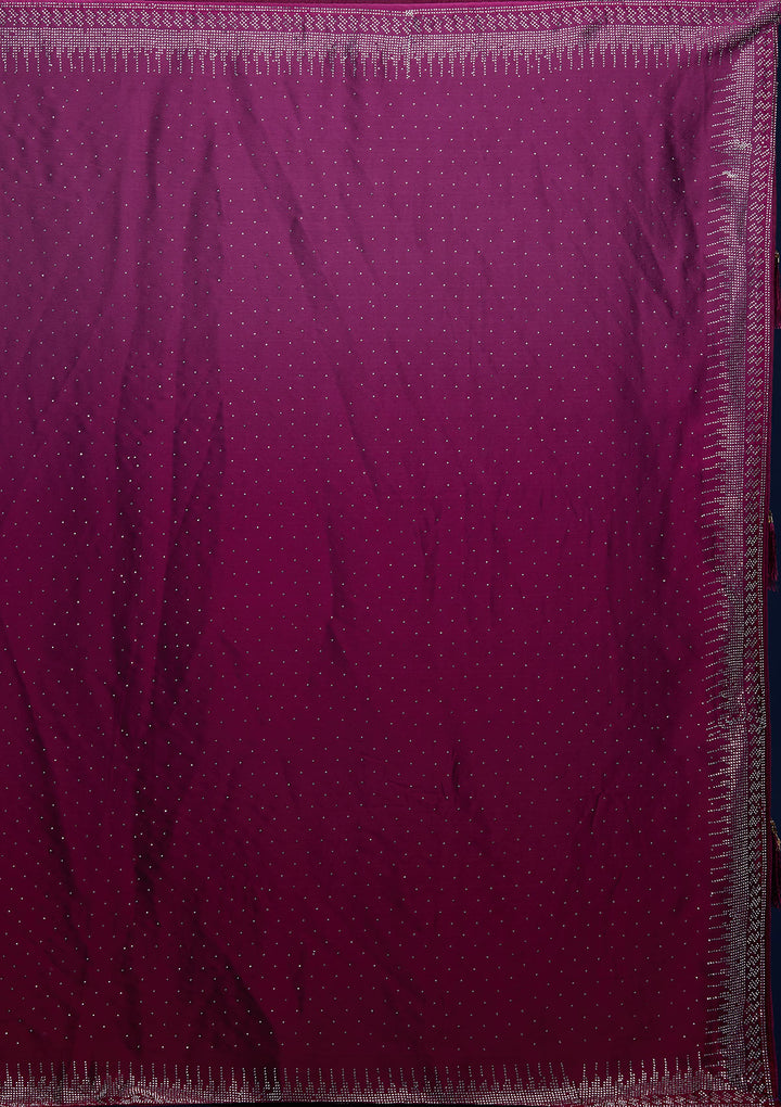 Wine Swarovski Semi Crepe Designer Saree - Koskii