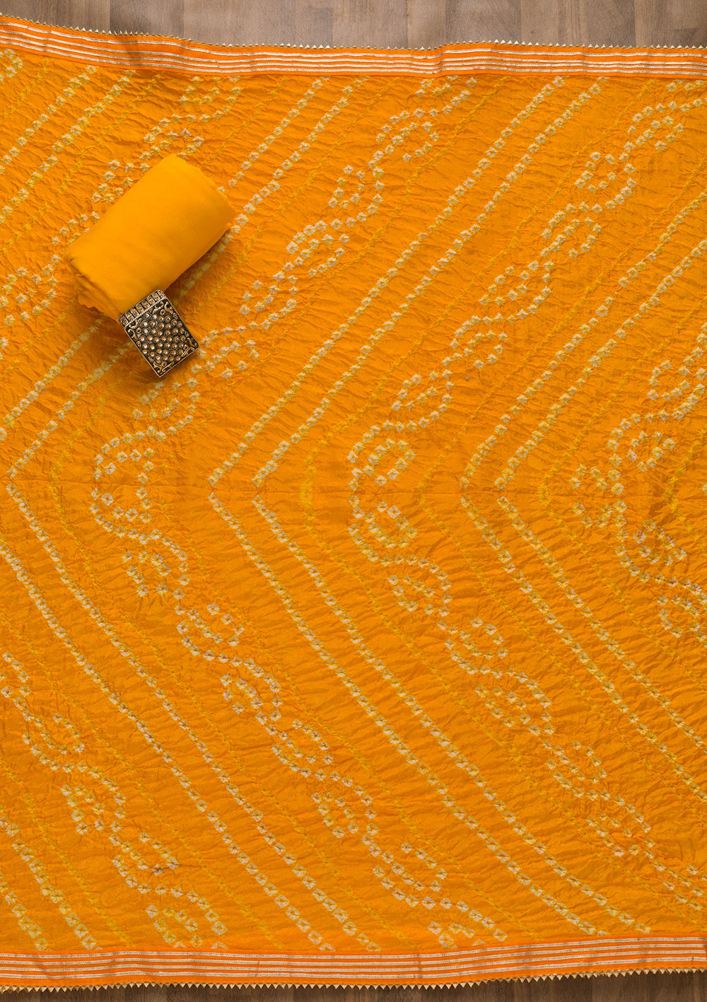 Yellow Bandhani Georgette Unstitched Salwar Suit-Koskii