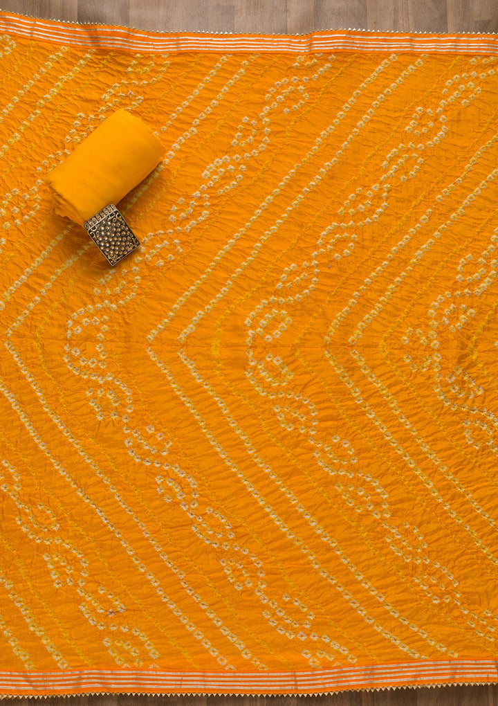 Yellow Bandhani Georgette Unstitched Salwar Suit-Koskii
