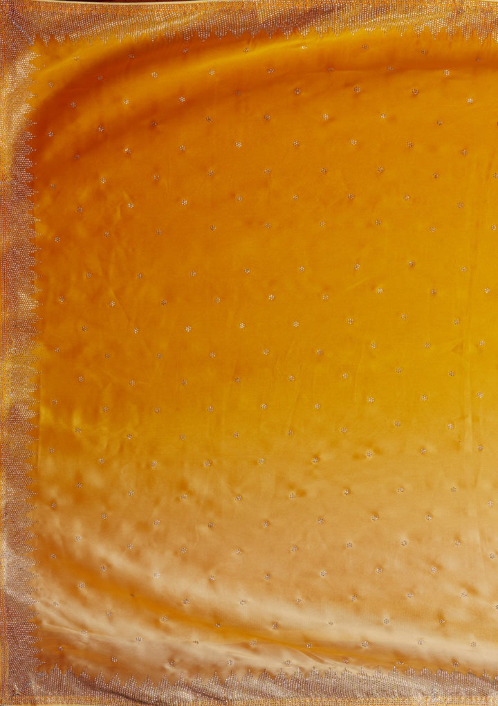 Yellow Swarovski Semi Crepe Designer Saree - koskii