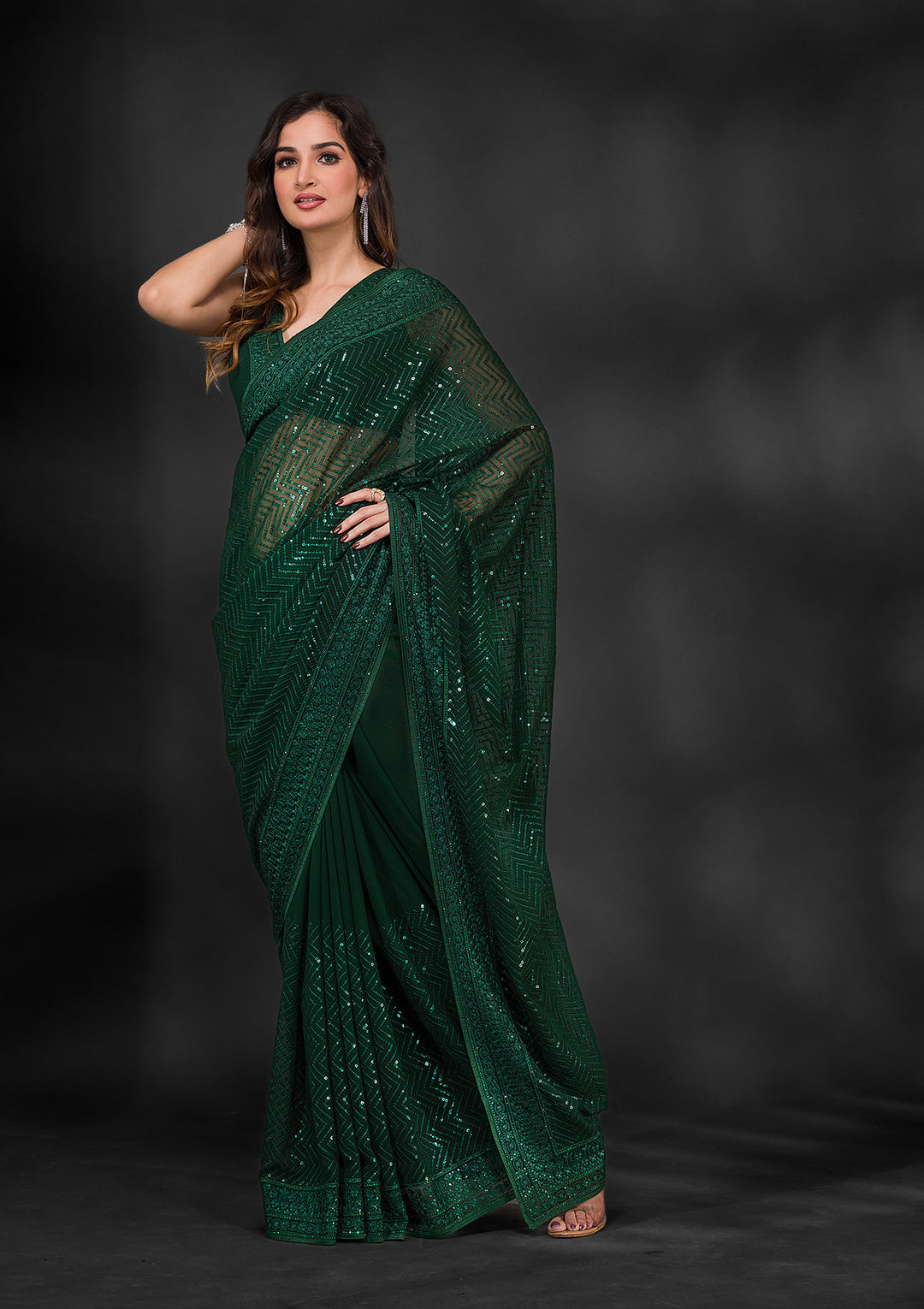 Dark Green Sarees - Koskii