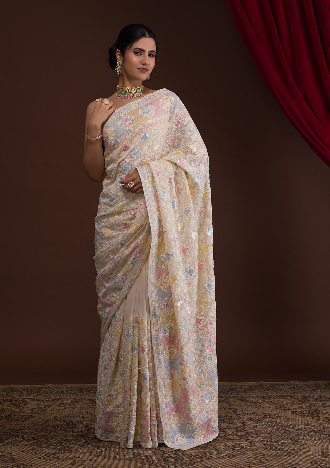 Cream Saree