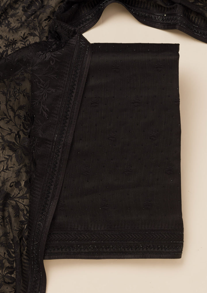 Black Swarovski Semi Crepe Unstitched Salwar Suit