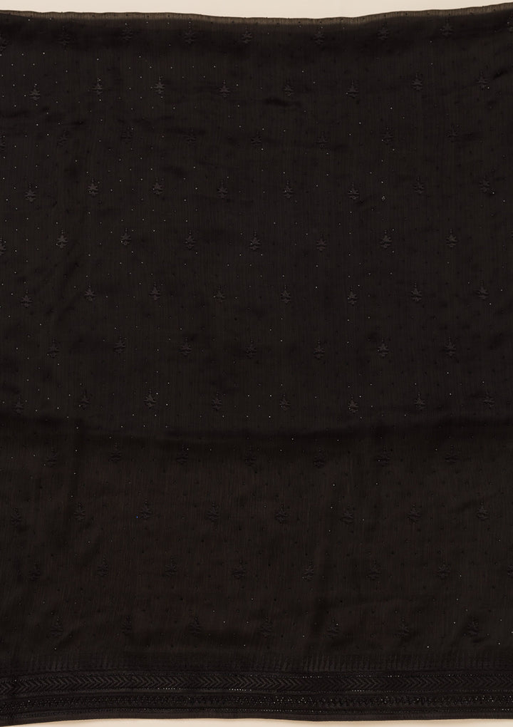 Black Swarovski Semi Crepe Unstitched Salwar Suit
