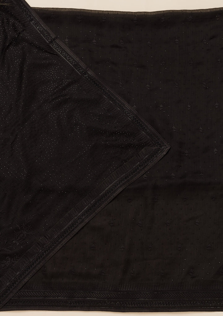Black Swarovski Semi Crepe Unstitched Salwar Suit