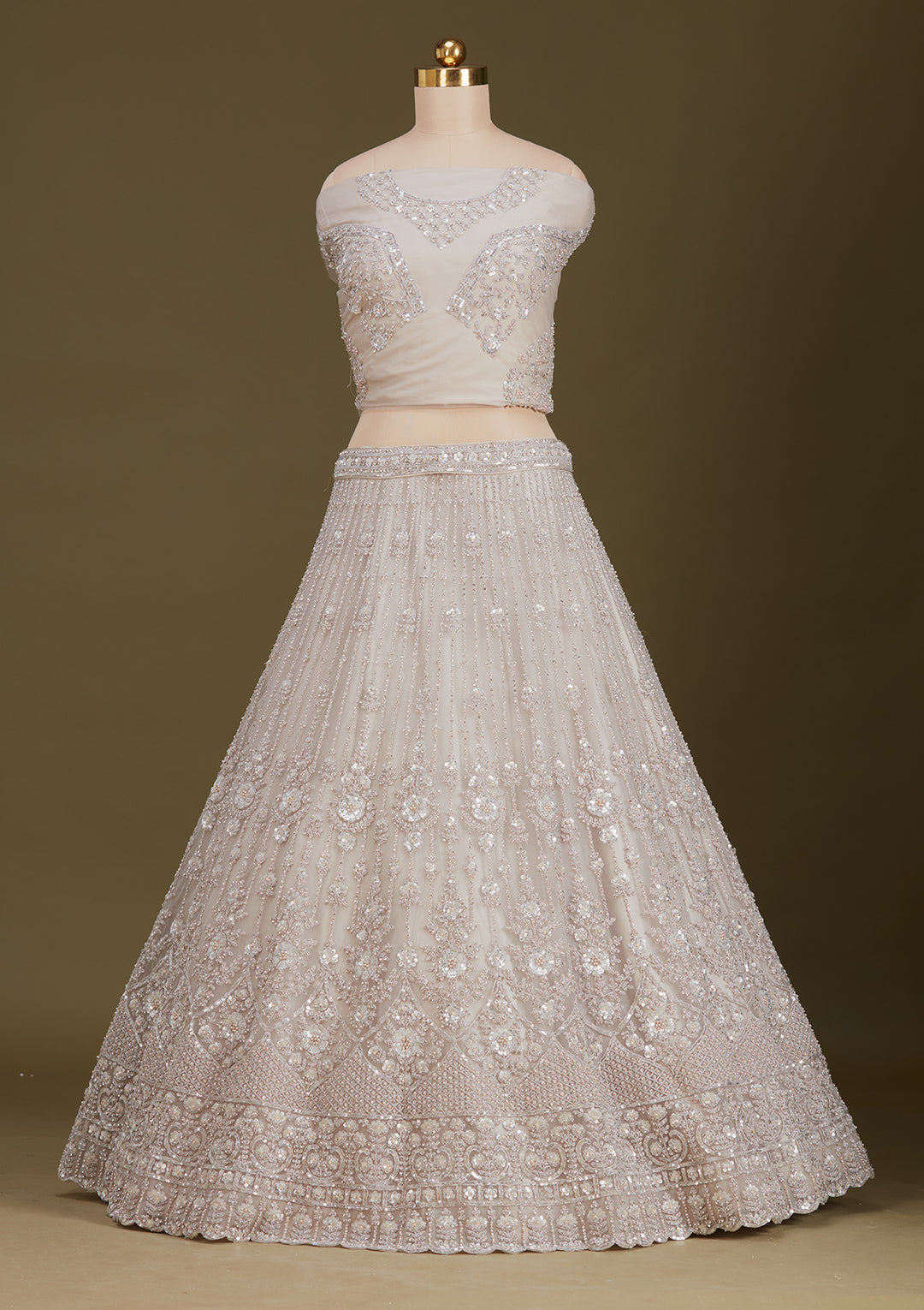 Light Grey Zariwork (Silver) Net Readymade Lehenga