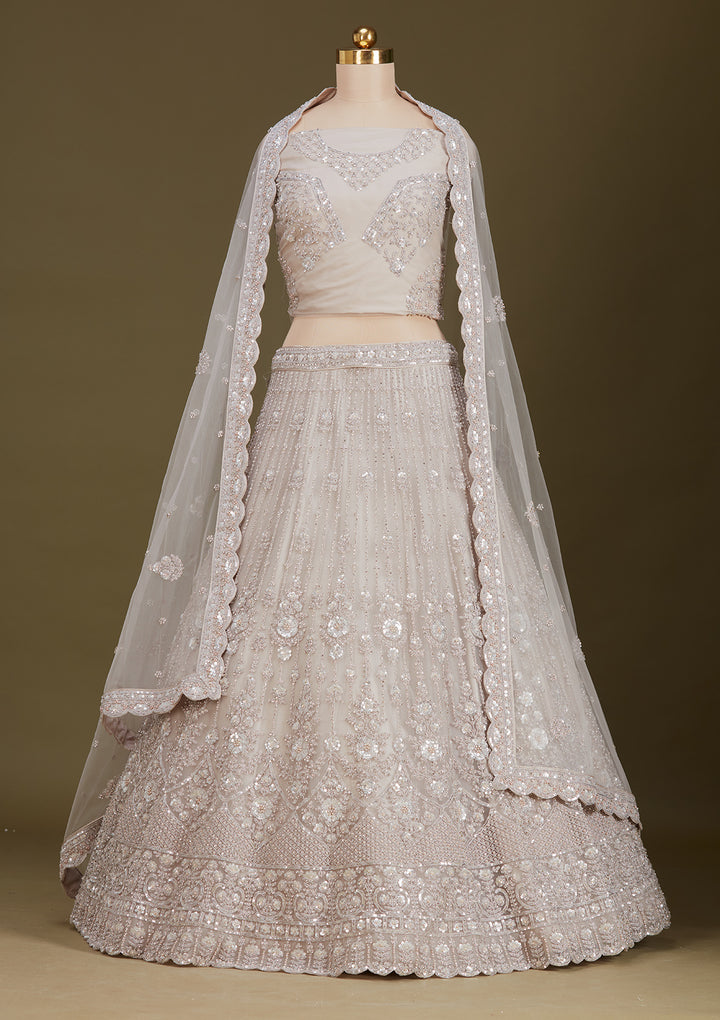 Light Grey Zariwork (Silver) Net Readymade Lehenga