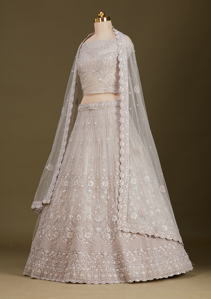 Light Grey Zariwork (Silver) Net Readymade Lehenga