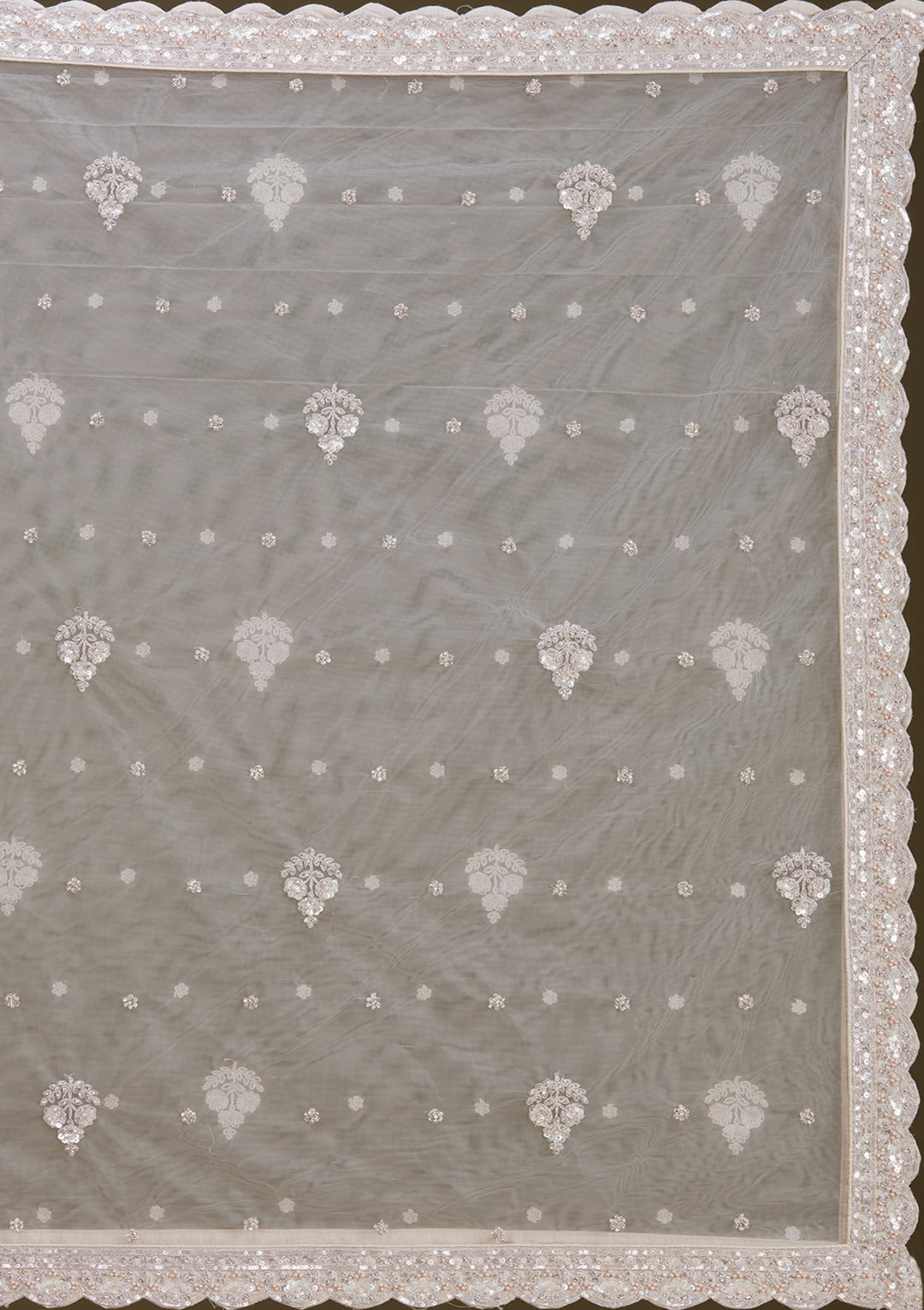 Light Grey Zariwork (Silver) Net Readymade Lehenga