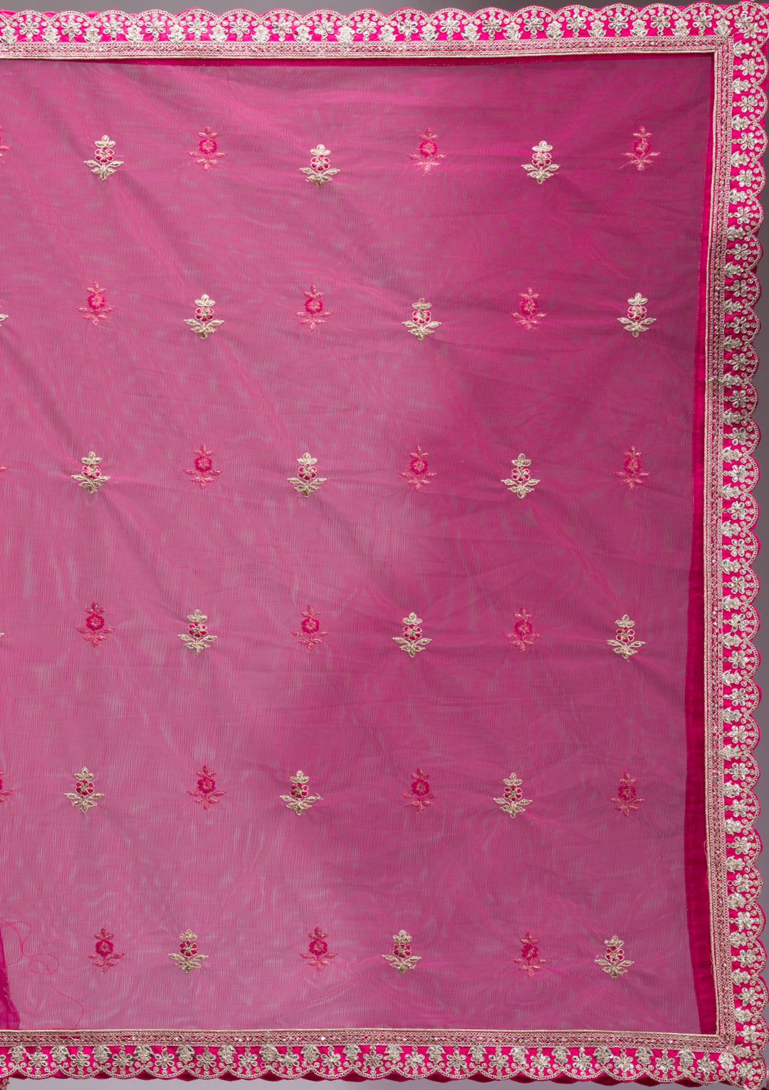 Rani Pink Cording Raw Silk Semi Stitched Lehenga