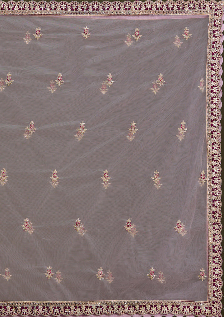 Wine Cording Raw Silk Semi-Stitched Lehenga