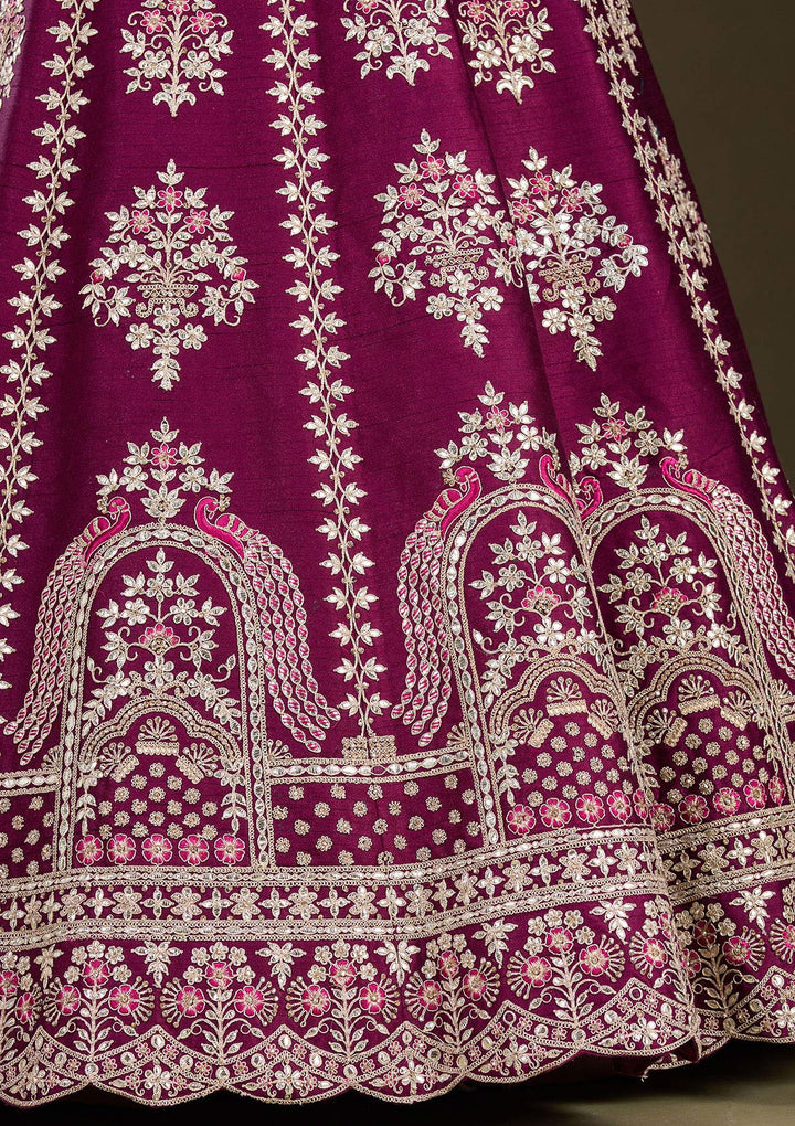Wine Cording Raw Silk Semi-Stitched Lehenga