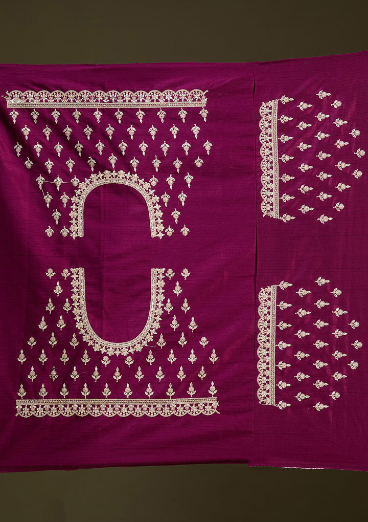 Wine Cording Raw Silk Semi-Stitched Lehenga