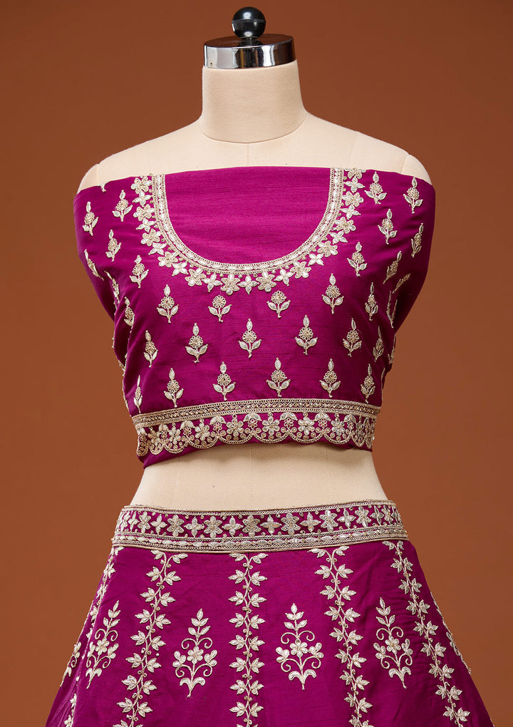 Wine Cording Raw Silk Semi-Stitched Lehenga