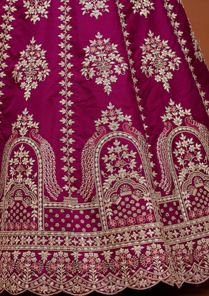 Wine Cording Raw Silk Semi-Stitched Lehenga