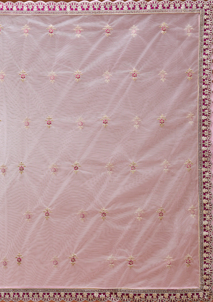 Wine Cording Raw Silk Semi-Stitched Lehenga