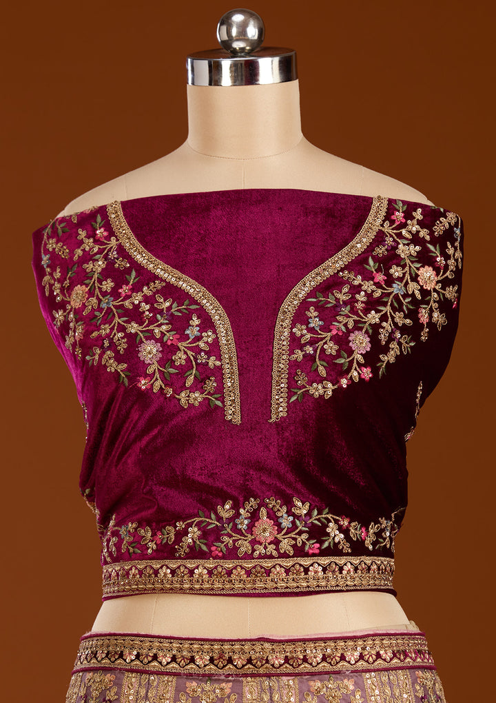 Pink Zariwork Net Semi-Stitched Lehenga