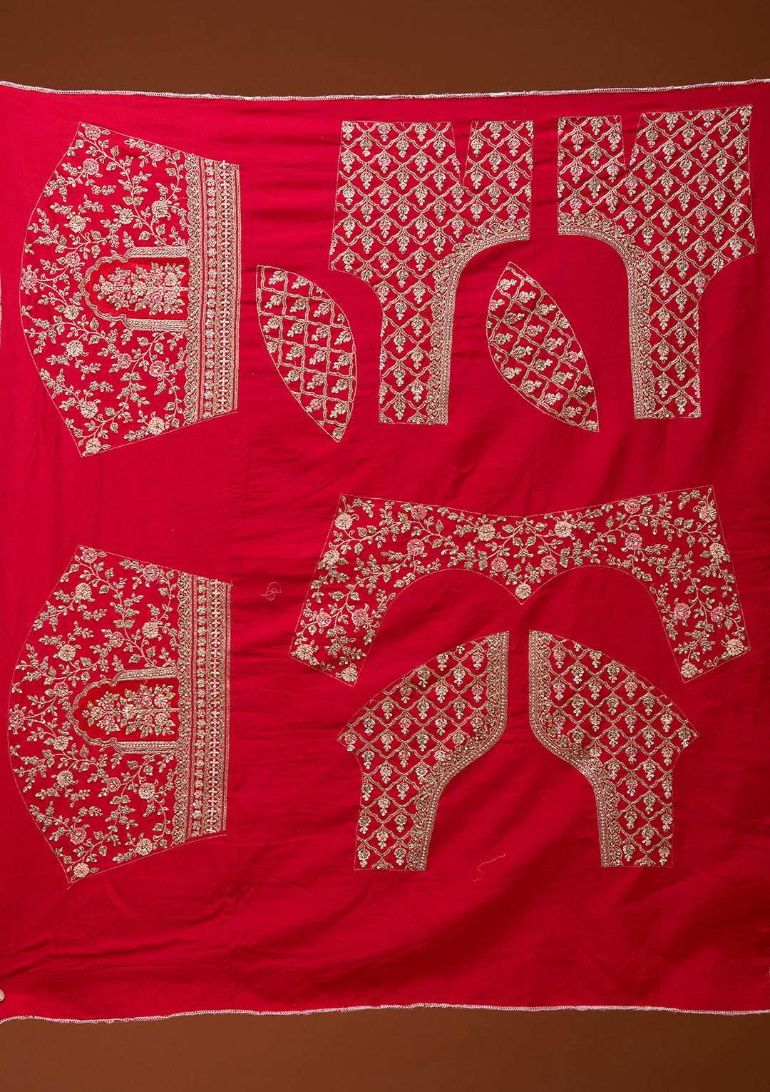 Red Zariwork Raw Silk Semi-Stitched Lehenga