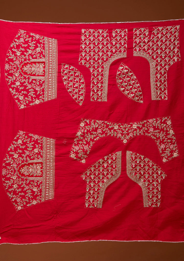 Red Zariwork Raw Silk Semi-Stitched Lehenga