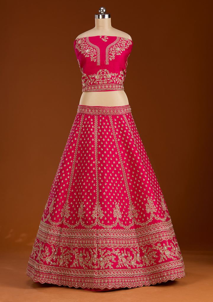 Rani Pink Zardosi Raw Silk Readymade Lehenga