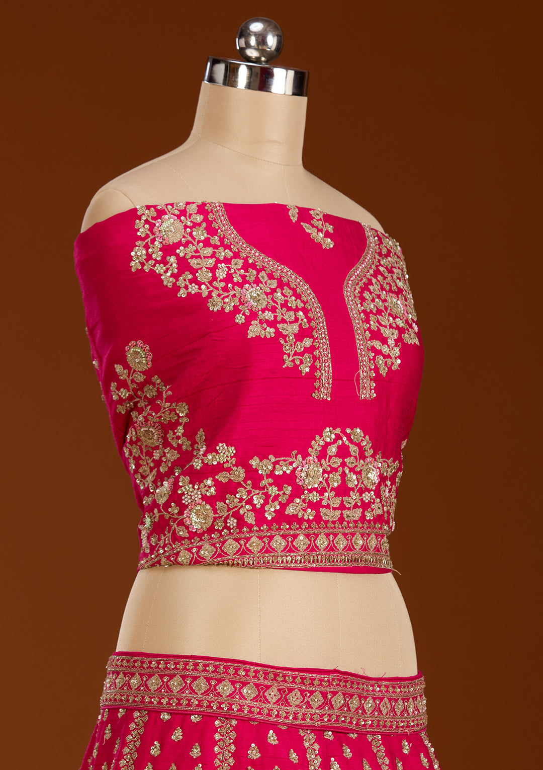 Rani Pink Zardosi Raw Silk Readymade Lehenga