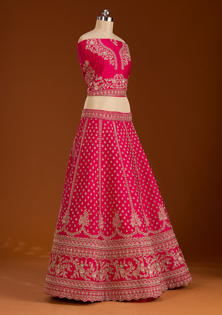 Rani Pink Zardosi Raw Silk Readymade Lehenga