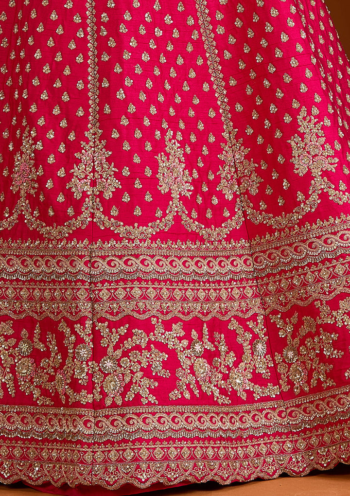 Rani Pink Zardosi Raw Silk Readymade Lehenga