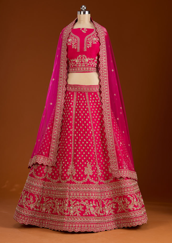 Rani Pink Zardosi Raw Silk Readymade Lehenga