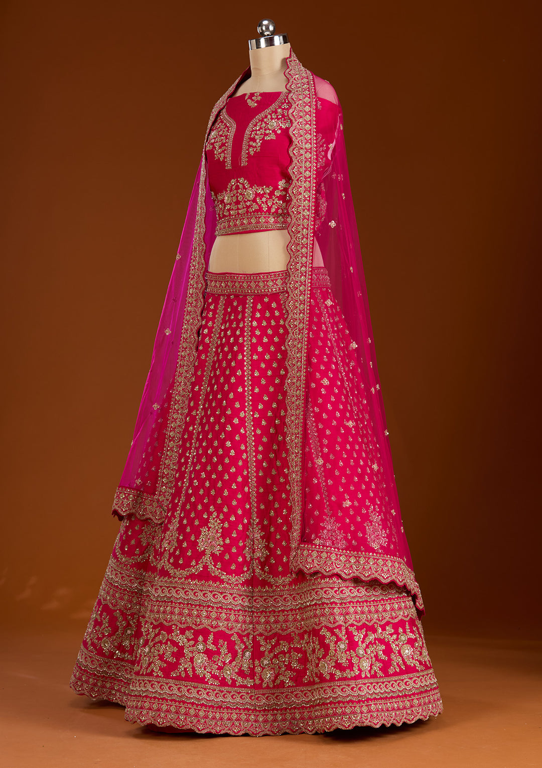 Rani Pink Zardosi Raw Silk Readymade Lehenga