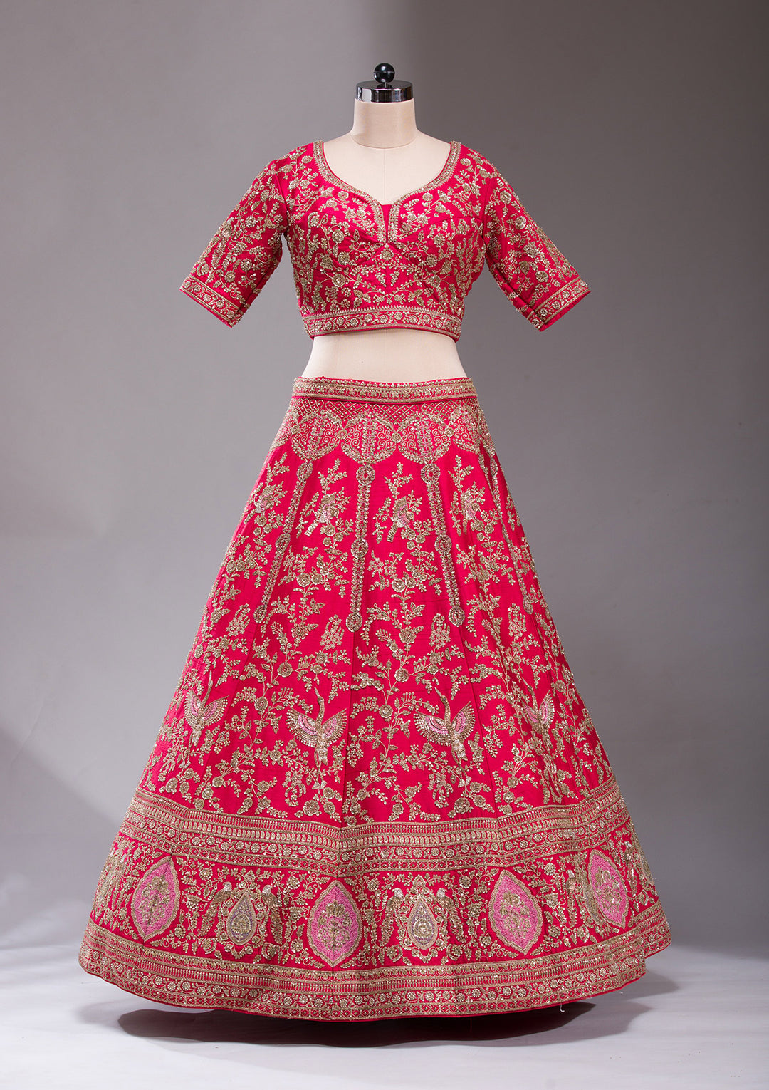 Red Zardosi Raw Silk Readymade Lehenga