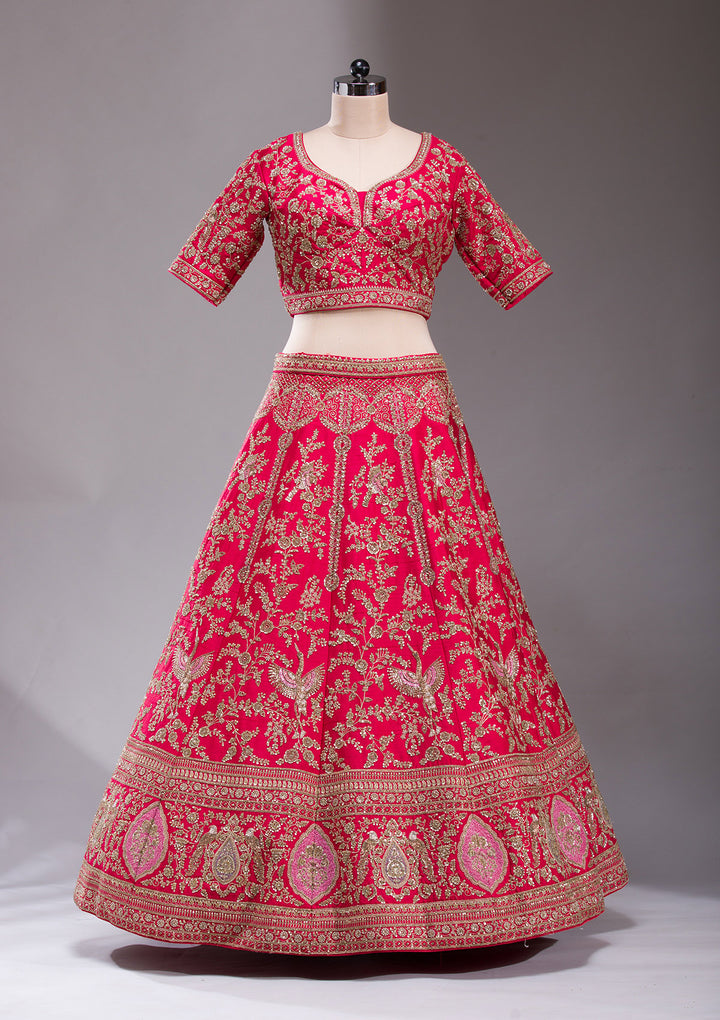 Red Zardosi Raw Silk Readymade Lehenga