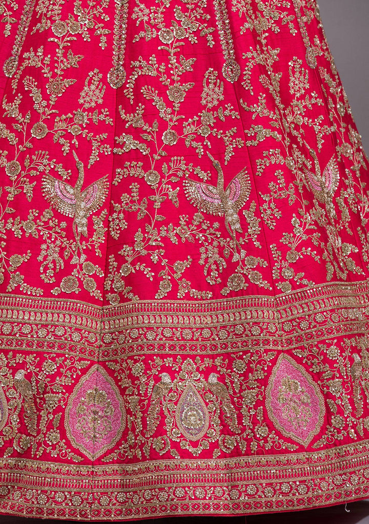 Red Zardosi Raw Silk Readymade Lehenga