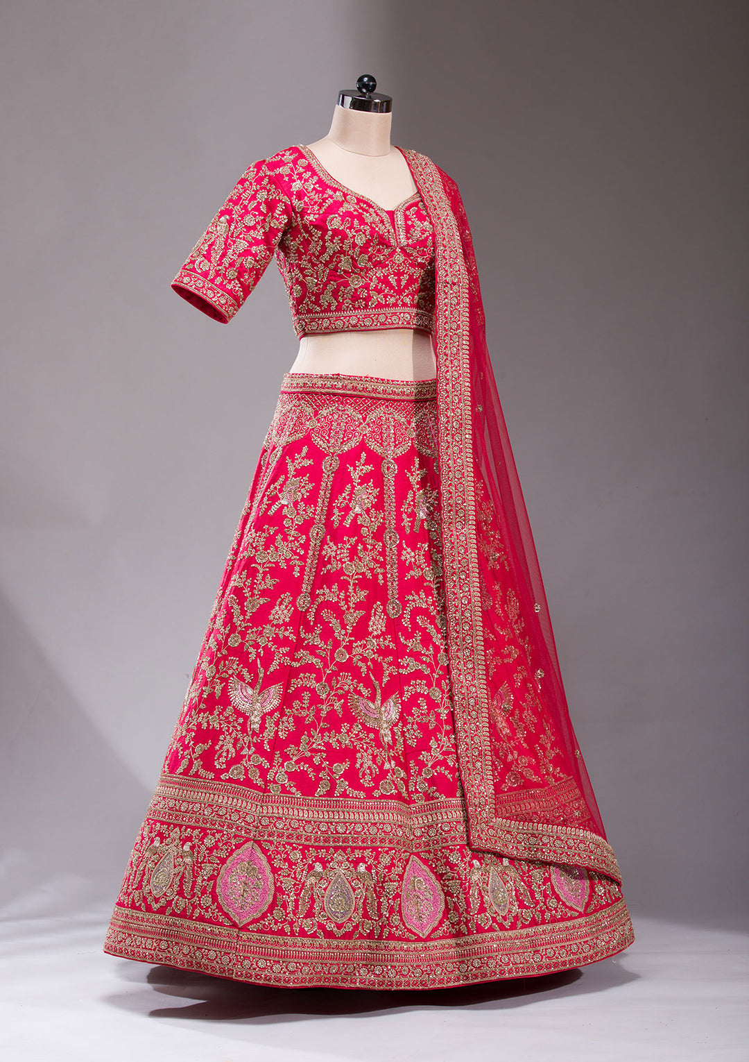 Red Zardosi Raw Silk Readymade Lehenga