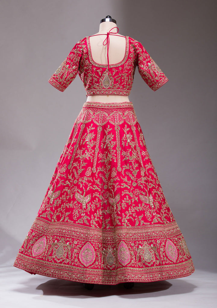 Red Zardosi Raw Silk Readymade Lehenga