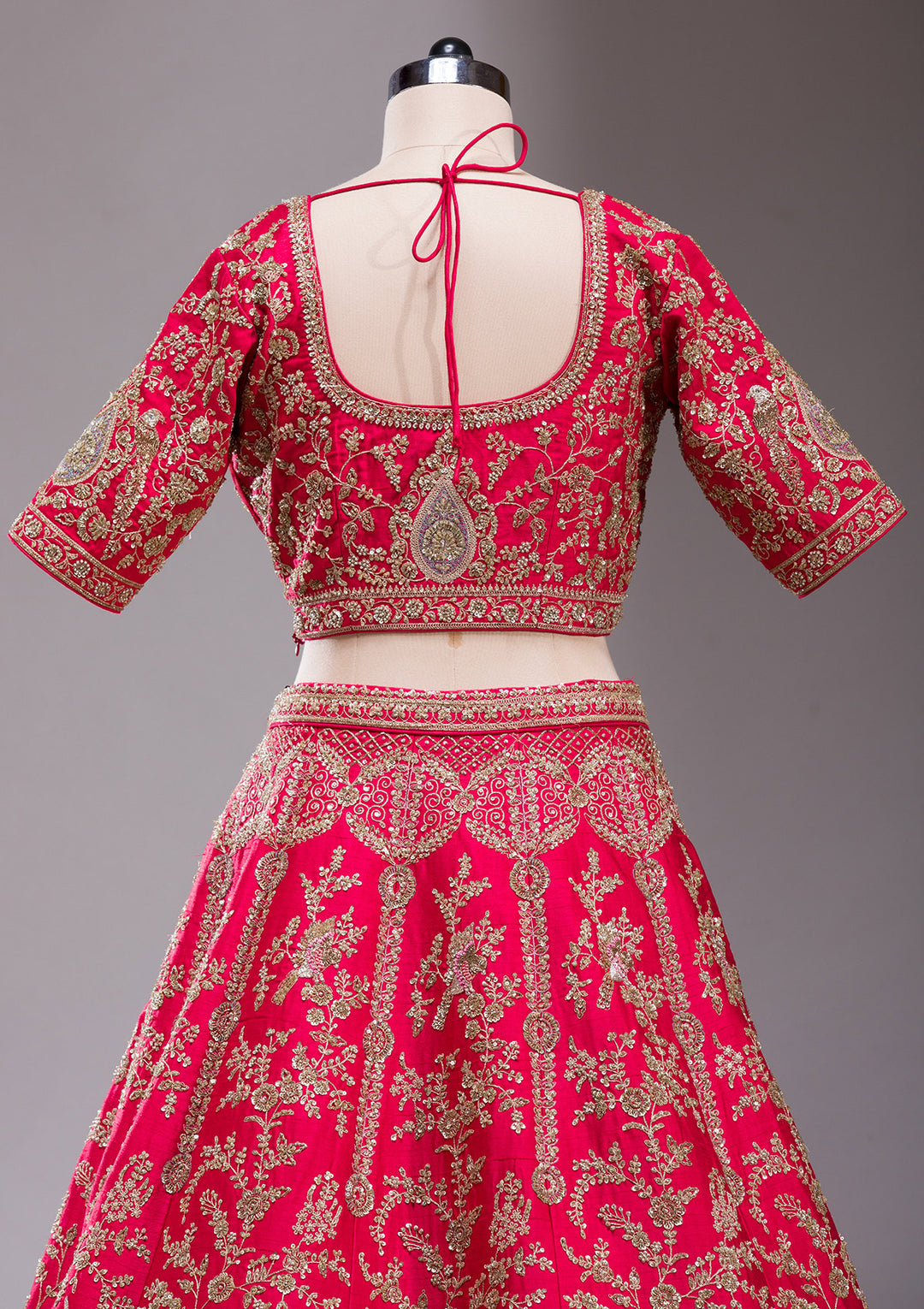 Red Zardosi Raw Silk Readymade Lehenga