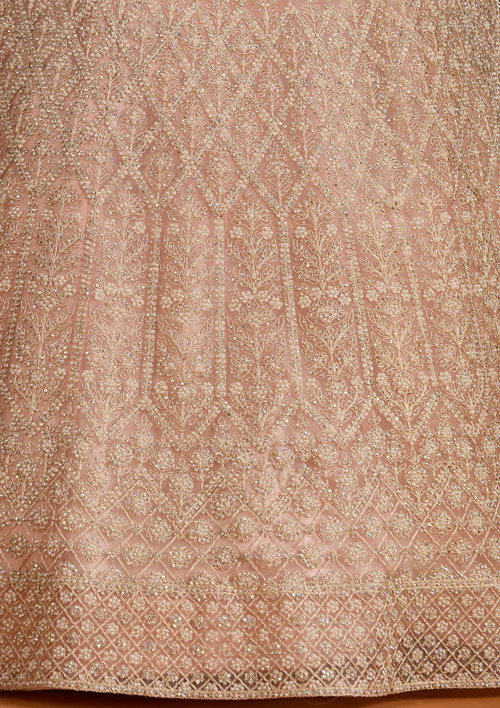 Baby Pink Silver Stonework Net Readymade Lehenga