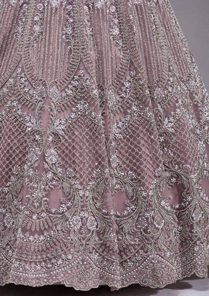 Mauve Silver Stonework Net Readymade Lehenga