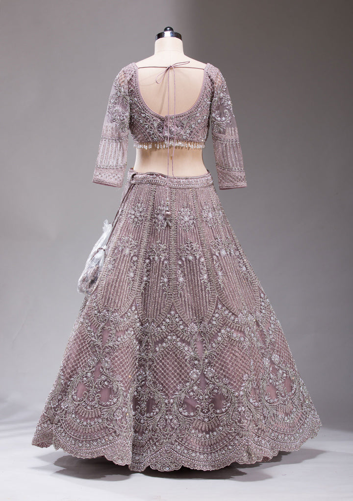 Mauve Silver Stonework Net Readymade Lehenga