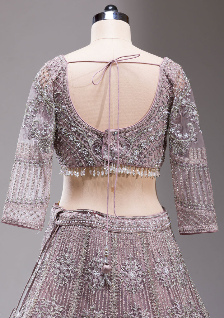Mauve Silver Stonework Net Readymade Lehenga