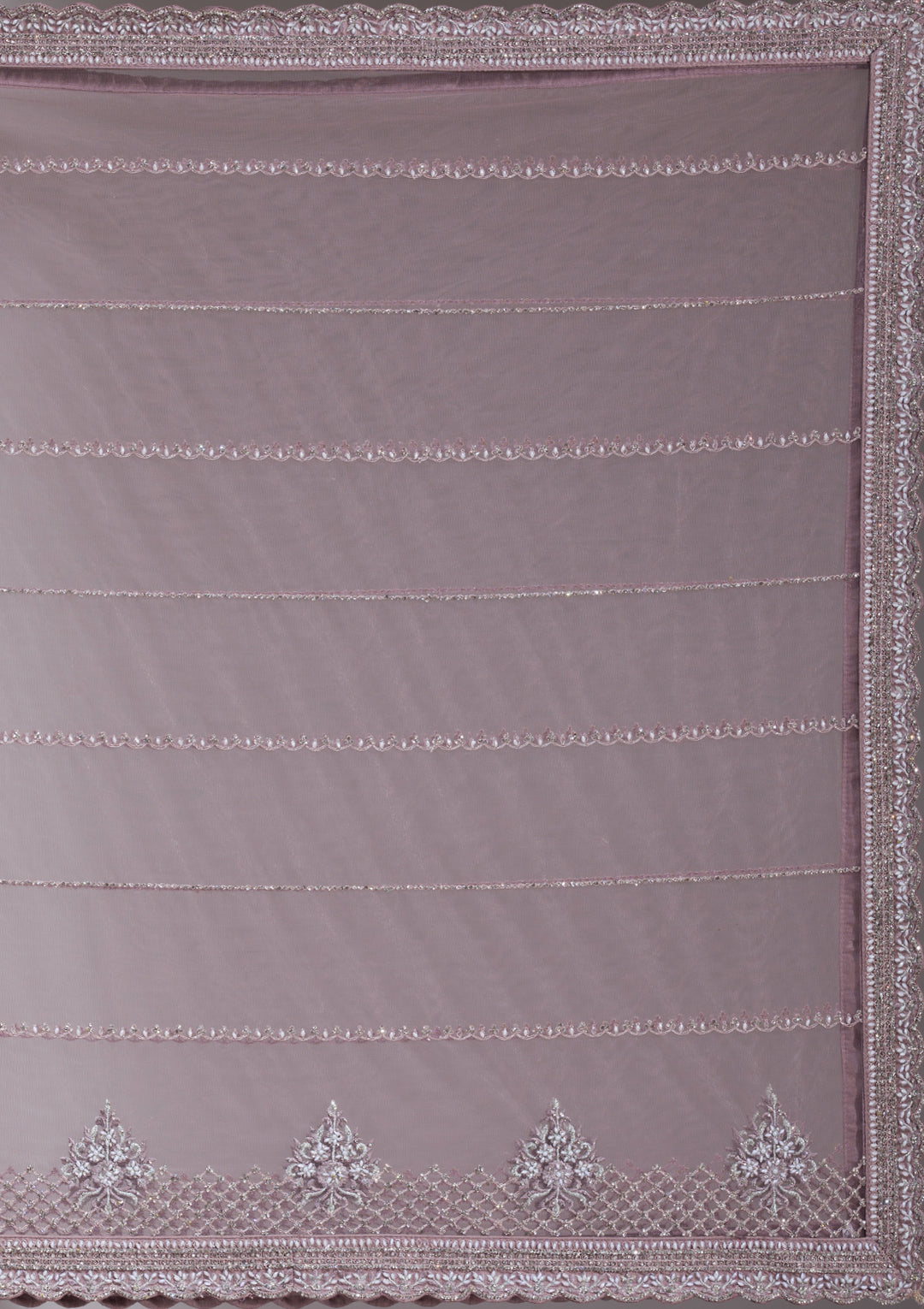 Mauve Silver Stonework Net Readymade Lehenga