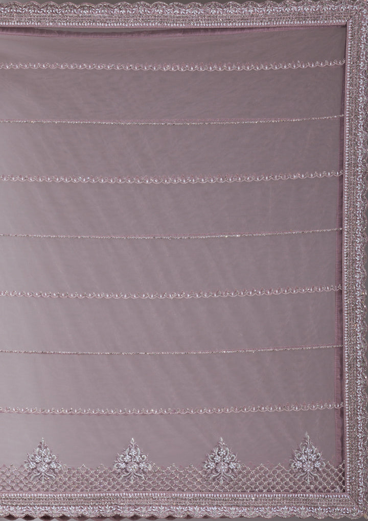 Mauve Silver Stonework Net Readymade Lehenga