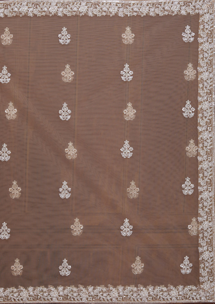 Beige Silver Zariwork Net Readymade Lehenga
