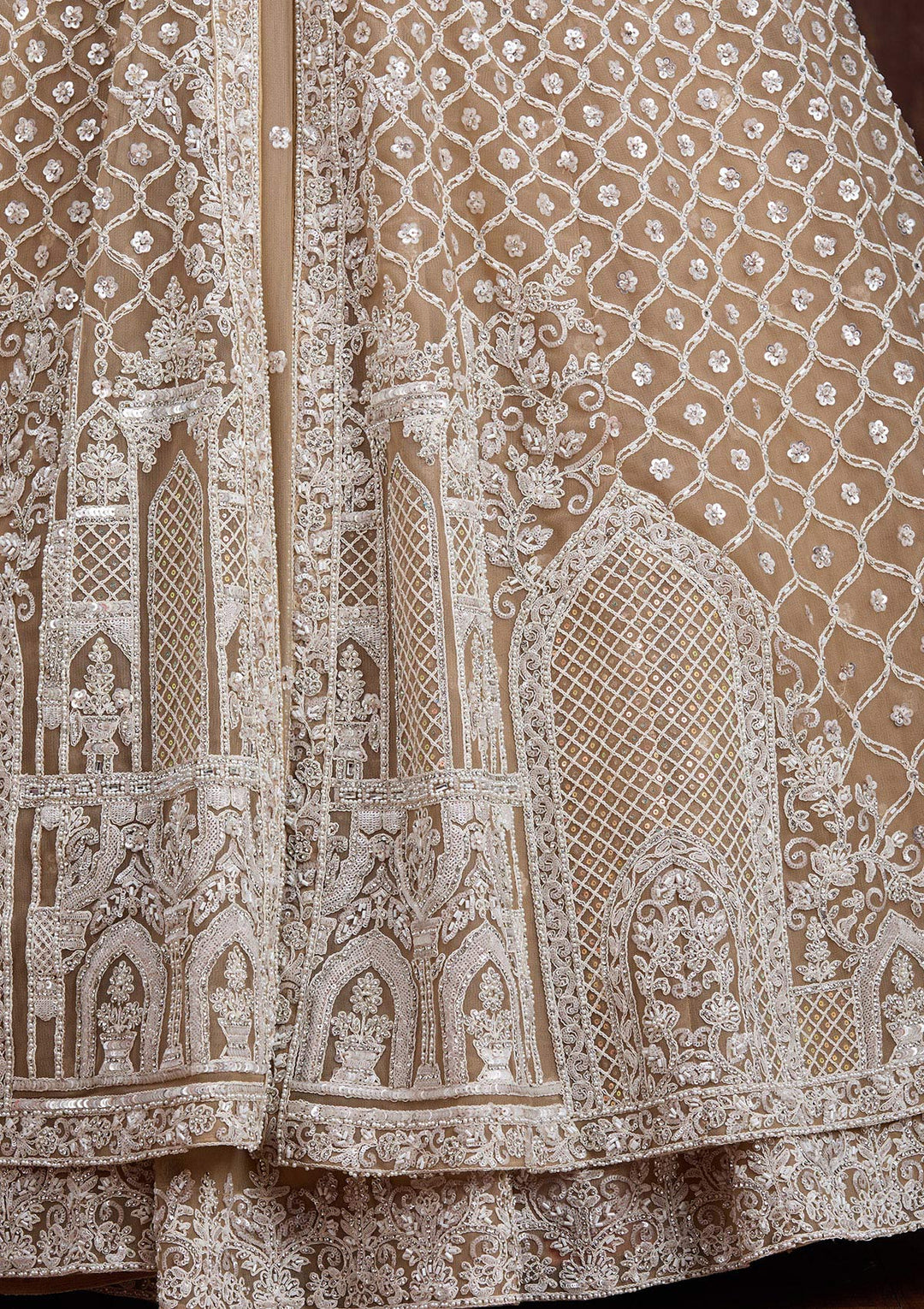 Beige Silver Zariwork Net Readymade Lehenga